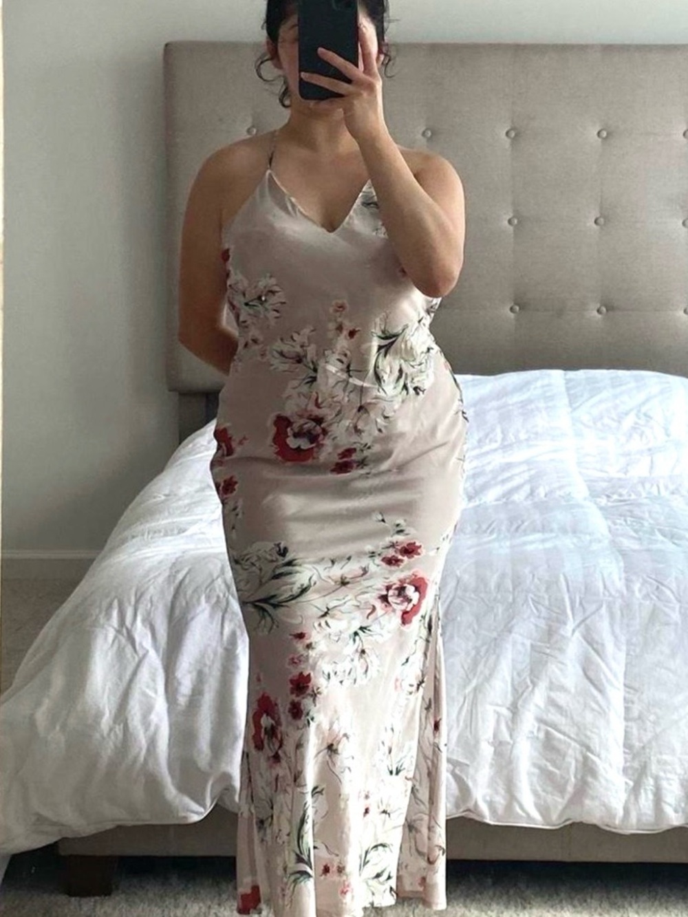 Floral Slip Maxi Dress in Blush Pink